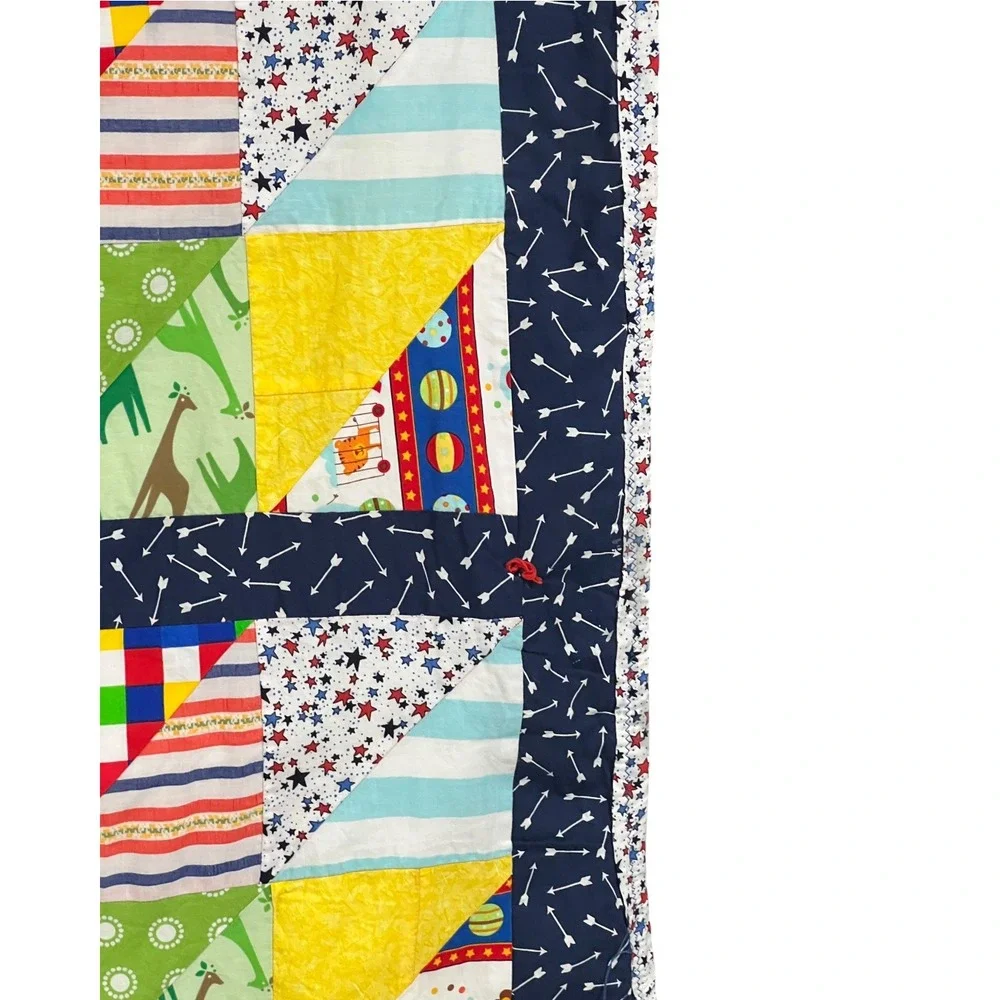 Handmade Patchwork Quilt 42x34 Colorful Kids Circus Animals Stars